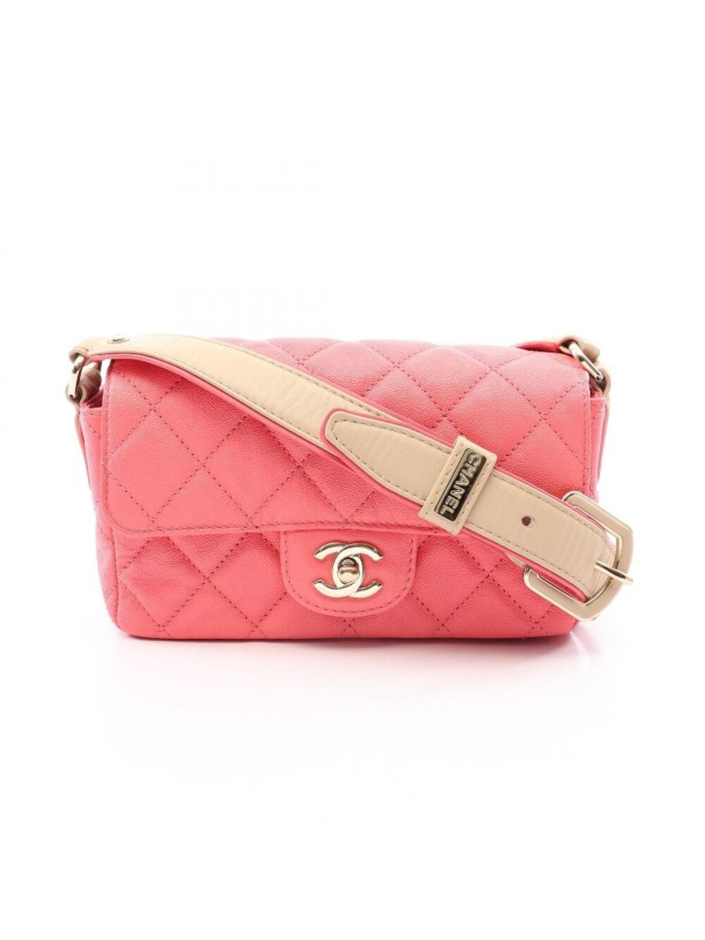 Chanel Shoulder Bag Quilted Pink Beige Caviar Leather Small Flap